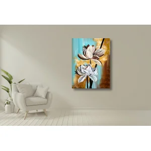 YAĞLI BOYA GÖRÜNÜMLÜ DEKORATİF ÇİÇEK KANVAS TABLO