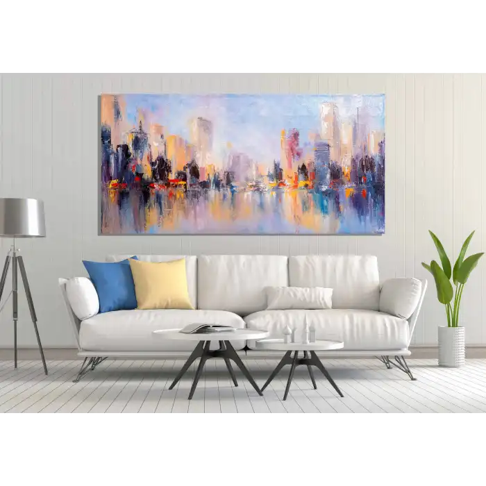 Yağlı Boya Görünümlü Şehir Manzarası Kanvas Tablo