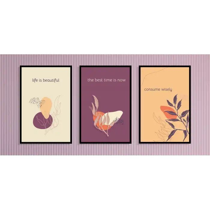 3lü Dekoratif Çerçeveli Tablo Life , Ev Dekoru , Soyut Tablo , Ahşap Tablo