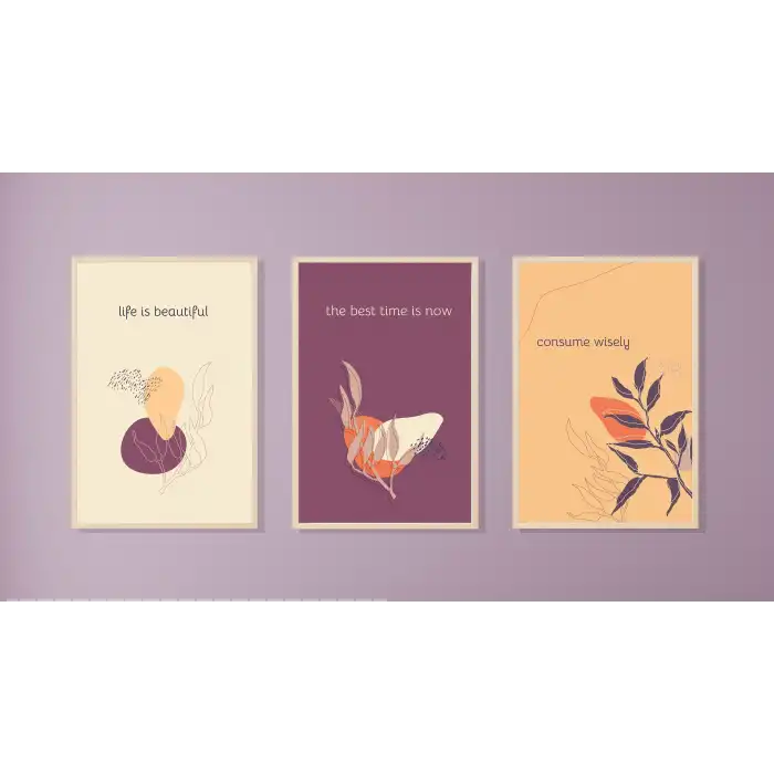 3lü Dekoratif Çerçeveli Tablo Life , Ev Dekoru , Soyut Tablo , Ahşap Tablo