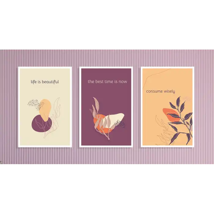 3lü Dekoratif Çerçeveli Tablo Life , Ev Dekoru , Soyut Tablo , Ahşap Tablo