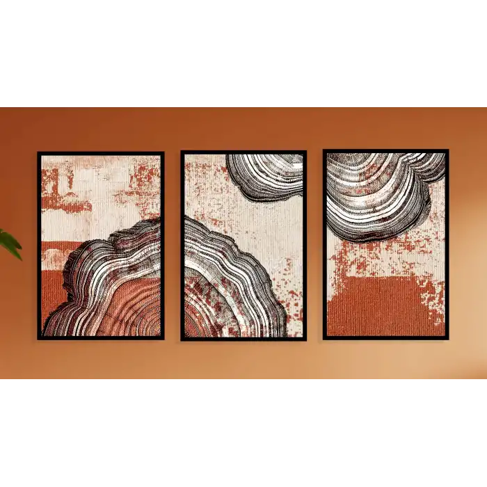 3lü Dekoratif Desenli Çerçeveli Tablo , Ev Dekoru , Soyut Tablo , Ahşap Tablo