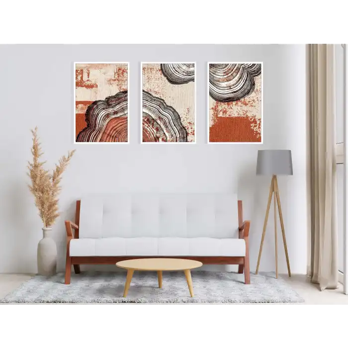 3lü Dekoratif Desenli Çerçeveli Tablo , Ev Dekoru , Soyut Tablo , Ahşap Tablo
