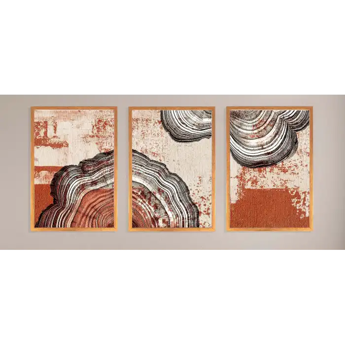 3lü Dekoratif Desenli Çerçeveli Tablo , Ev Dekoru , Soyut Tablo , Ahşap Tablo