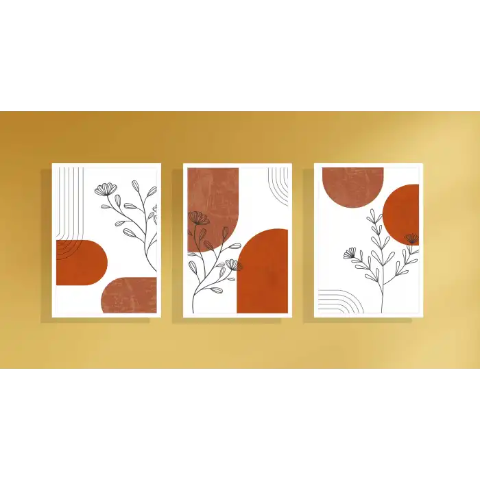 3lü Dekoratif Modern Yaprak Çerçeveli Tablo , Ev Dekoru , Soyut Tablo , Ahşap Tablo