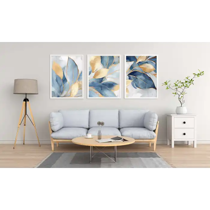 3lü Gold Dekoratif Çerçeveli Tablo Life , Ev Dekoru , Soyut Tablo , Ahşap Tablo