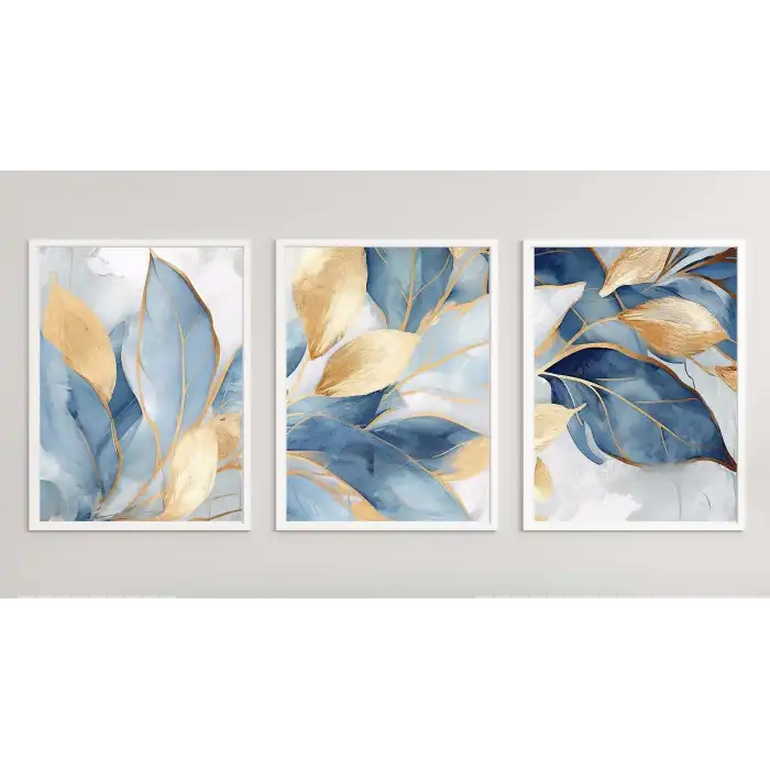3lü Gold Dekoratif Çerçeveli Tablo Life , Ev Dekoru , Soyut Tablo , Ahşap Tablo