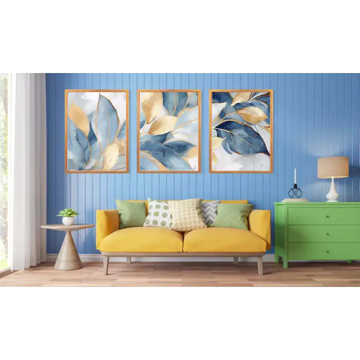 3lü Gold Dekoratif Çerçeveli Tablo Life , Ev Dekoru , Soyut Tablo , Ahşap Tablo