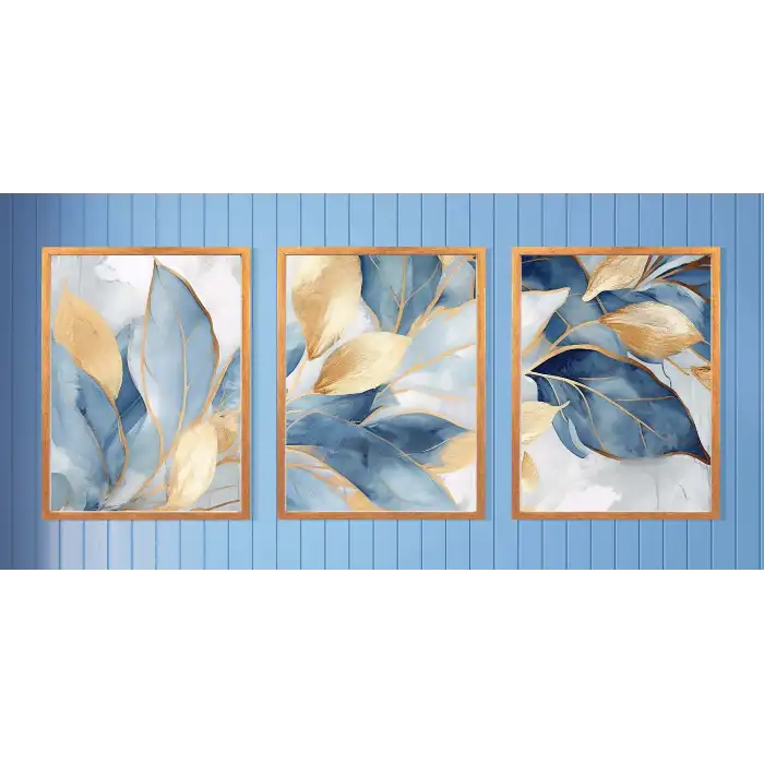 3lü Gold Dekoratif Çerçeveli Tablo Life , Ev Dekoru , Soyut Tablo , Ahşap Tablo