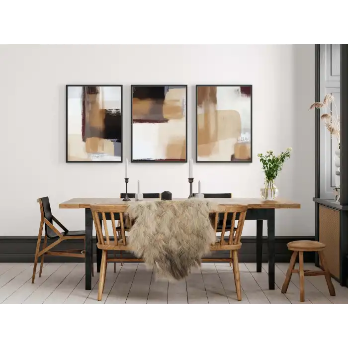 3lü Krem, Soyut Çerçeveli Tablo Life , Ev Dekoru , Soyut Tablo , Ahşap Tablo