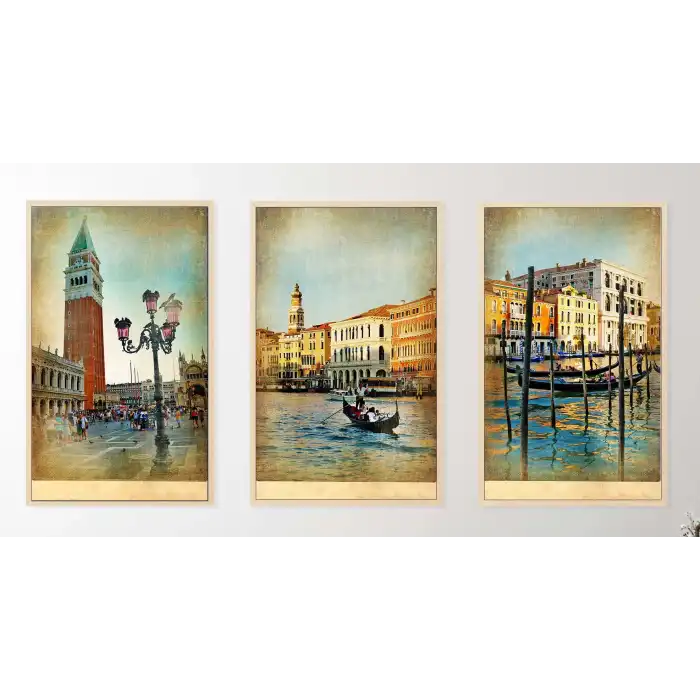 3lü Venedik Çerçeveli Tablo Life , Ev Dekoru , Soyut Tablo , Ahşap Tablo