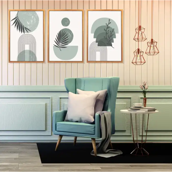 3 Parça Boho Çerçeveli Ahşap Tablo Seti, Ev Dekoru