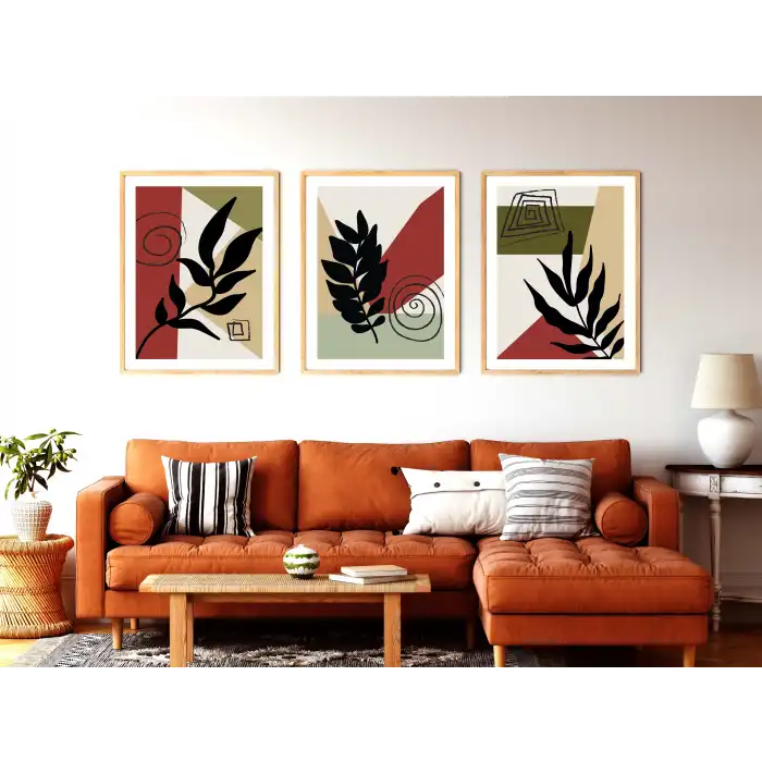 3 Parça Çerçeveli Bohem Ahşap Tablo Seti, Soyut Tablo, Ev Dekoru