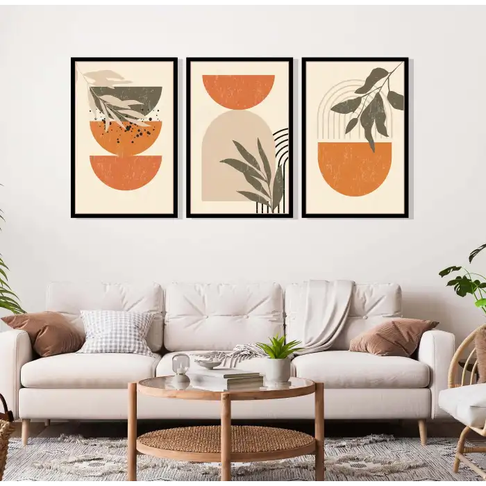 3 Parça Çerçeveli Boho Ahşap Tablo Seti, Ev Dekoru