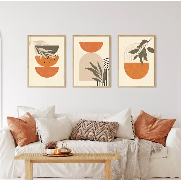 3 Parça Çerçeveli Boho Ahşap Tablo Seti, Ev Dekoru