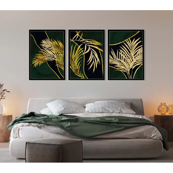 3 Parça Çerçeveli Dekoratif Çiçekler Ahşap Tablo seti, Ev Dekoru, Soyut Tablo