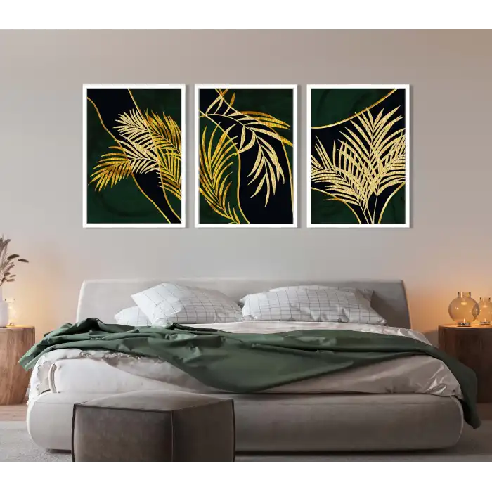 3 Parça Çerçeveli Dekoratif Çiçekler Ahşap Tablo seti, Ev Dekoru, Soyut Tablo