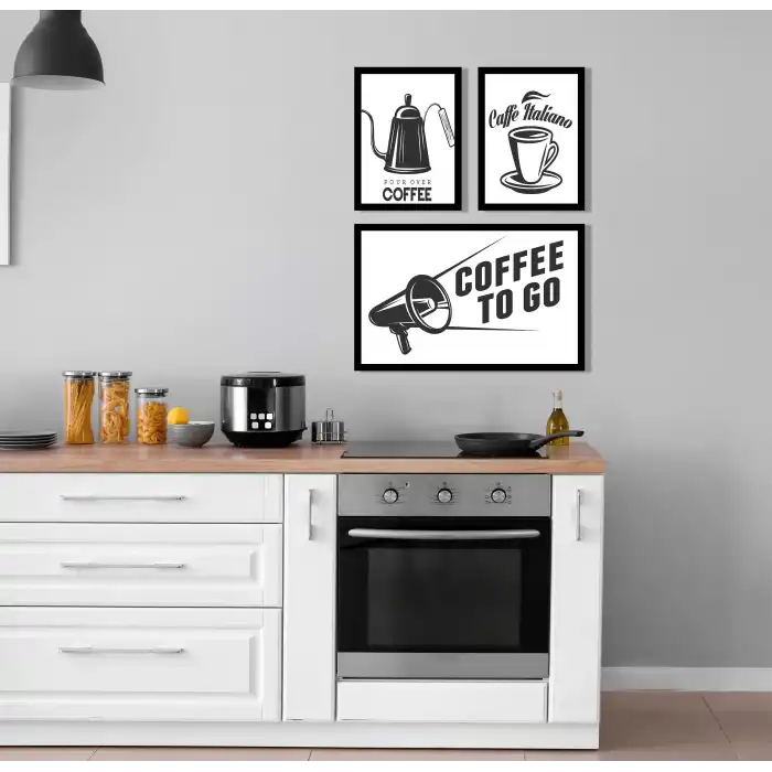 3 Parça Çerçeveli Kahve, Çay, Mutfak Köşesi Ahşap Tablo Seti, Ev Dekoru