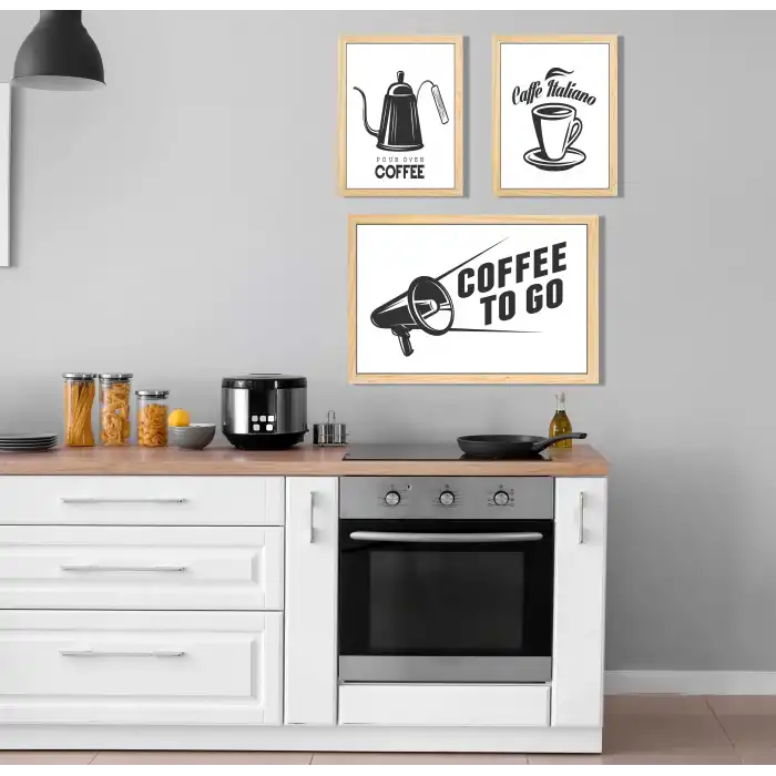 3 Parça Çerçeveli Kahve, Çay, Mutfak Köşesi Ahşap Tablo Seti, Ev Dekoru