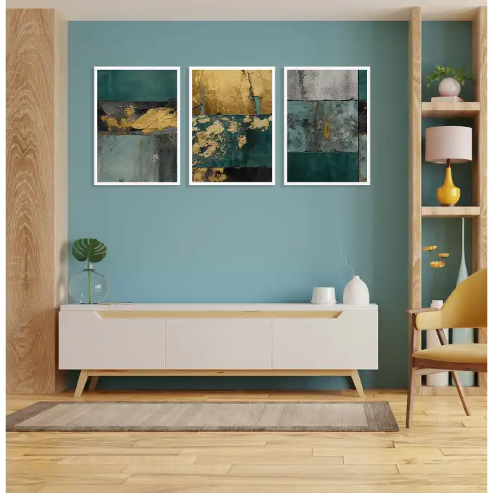 3 Parça Çerçeveli Soyut Ahşap Tablo Seti, Ev Dekoru, Çerçeveli Tablo