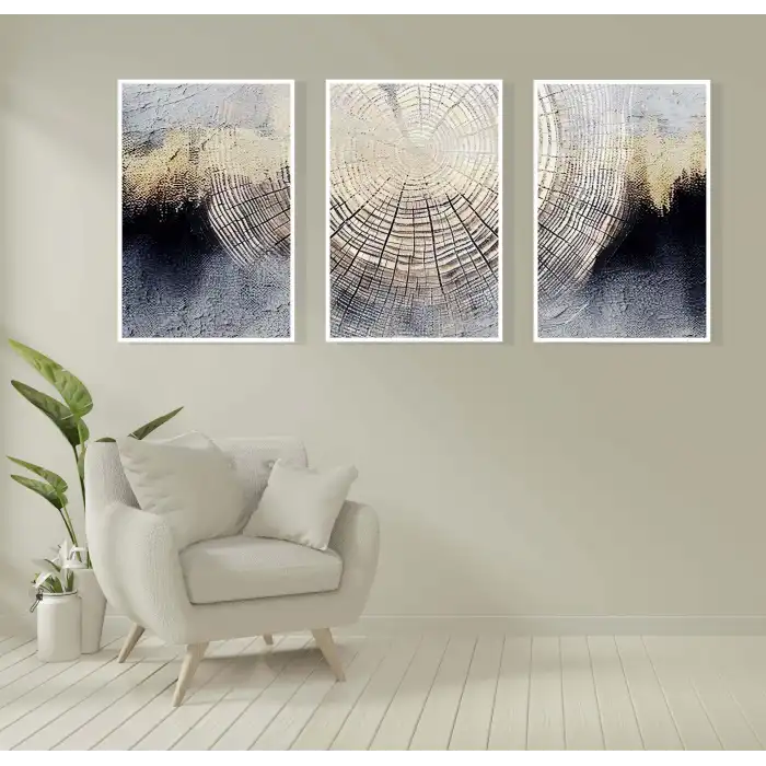 3 Parça Dekoratif Kök Desen Çerçeveli Tablo Life , Ev Dekoru , Soyut Tablo , Ahşap Tablo