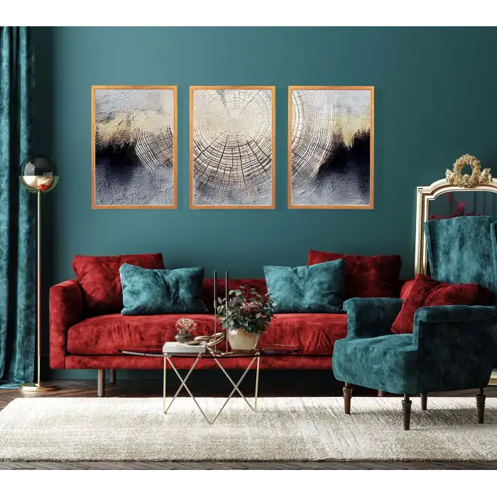 3 Parça Dekoratif Kök Desen Çerçeveli Tablo Life , Ev Dekoru , Soyut Tablo , Ahşap Tablo