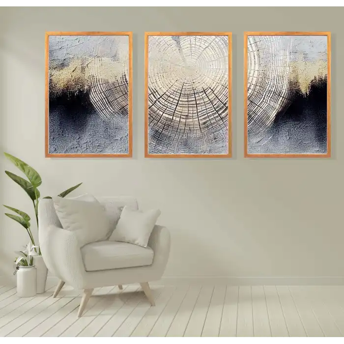 3 Parça Dekoratif Kök Desen Çerçeveli Tablo Life , Ev Dekoru , Soyut Tablo , Ahşap Tablo