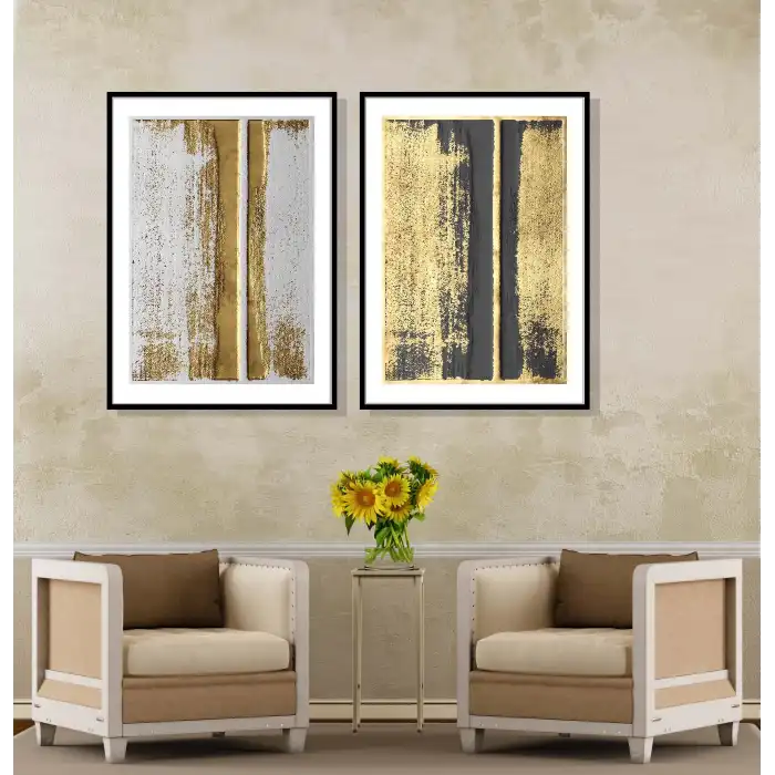 Bestablo 2 Parça Çerçeveli Soyut Ahşap Tablo Seti, Ev Dekoru, Bestablo