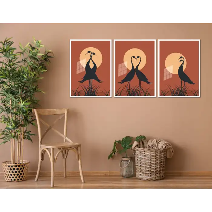 Bestablo 3 Parça Çerçeveli Aşık Kuşlar Ahşap Tablo Seti Bestablo