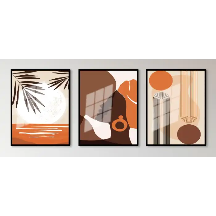 Bestablo 3 Parça Çerçeveli Bohem Ahşap Tablo Seti Bestablo