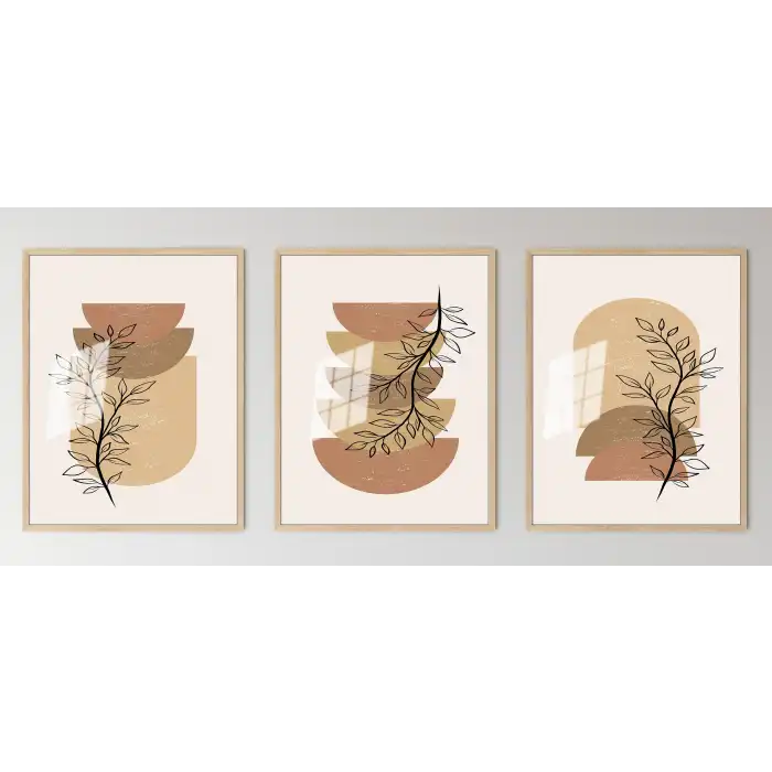 Bestablo 3 Parça Çerçeveli Dekoratif Boho Ahşap Tablo Seti Bestablo
