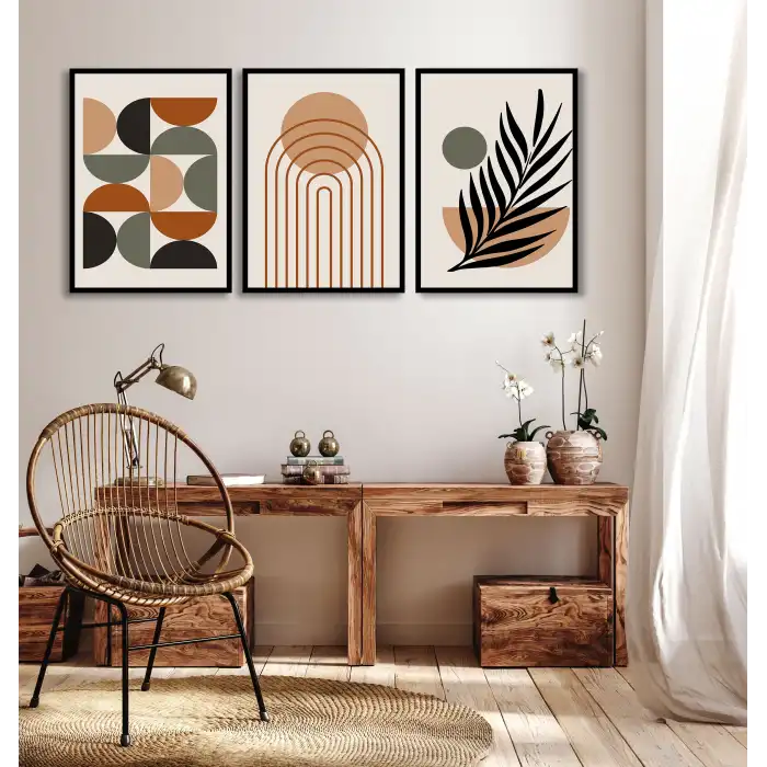 Bestablo 3 Parça Çerçeveli Dekoratif Boho Ahşap Tablo Seti, Ev Dekoru Bestablo