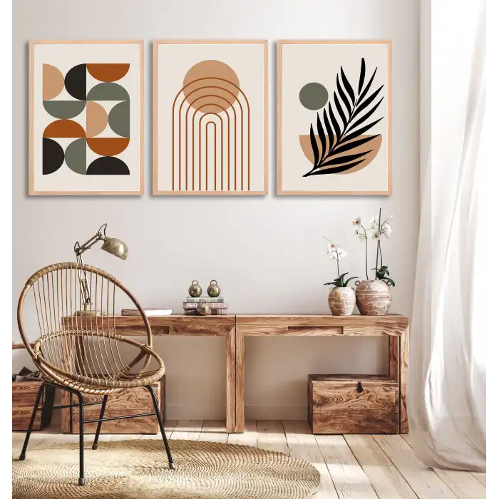 Bestablo 3 Parça Çerçeveli Dekoratif Boho Ahşap Tablo Seti, Ev Dekoru Bestablo