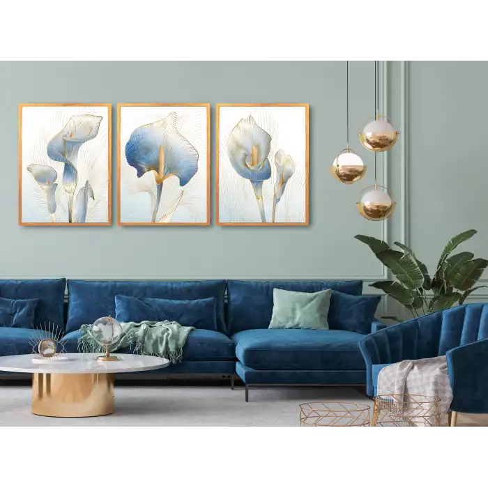 Bestablo 3 Parça Çerçeveli Dekoratif Çiçekler Ahşap Tablo Seti Bestablo