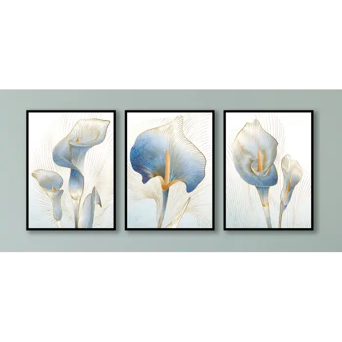 Bestablo 3 Parça Çerçeveli Dekoratif Çiçekler Ahşap Tablo Seti Bestablo