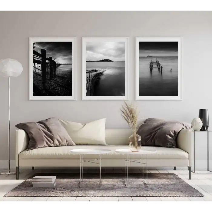 Bestablo 3 Parça Çerçeveli Dekoratif Manzara Ahşap Tablo Seti, Ev Dekoru Bestablo