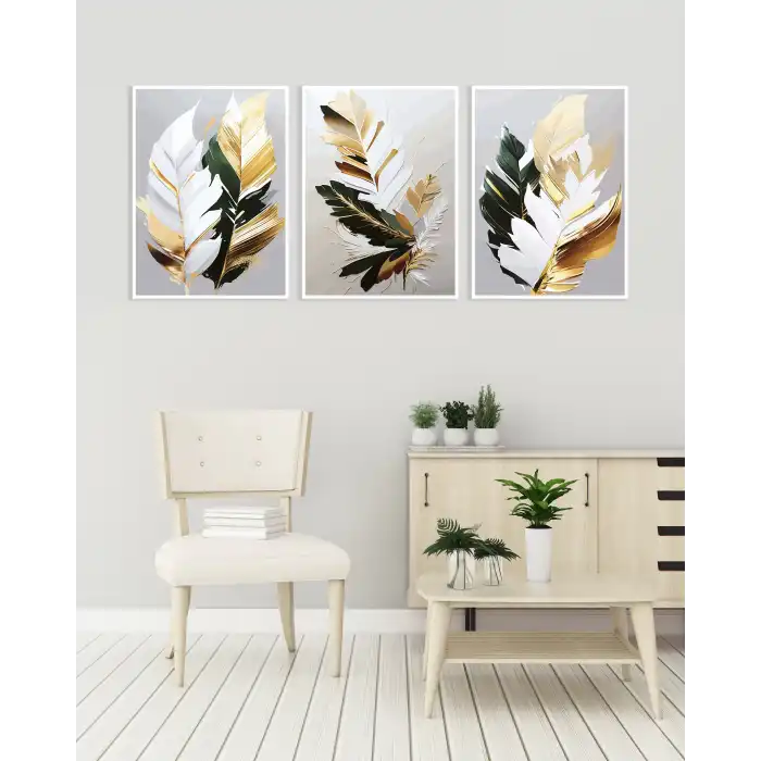 Bestablo 3 Parça Çerçeveli Dekoratif Soyut Çiçekler Ahşap Tablo Seti, Ev Dekoru Bestablo