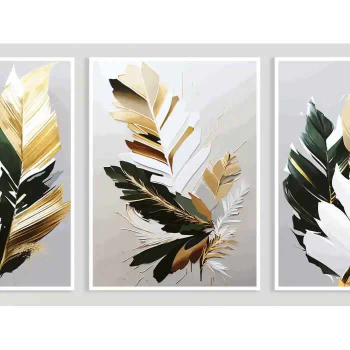 Bestablo 3 Parça Çerçeveli Dekoratif Soyut Çiçekler Ahşap Tablo Seti, Ev Dekoru Bestablo