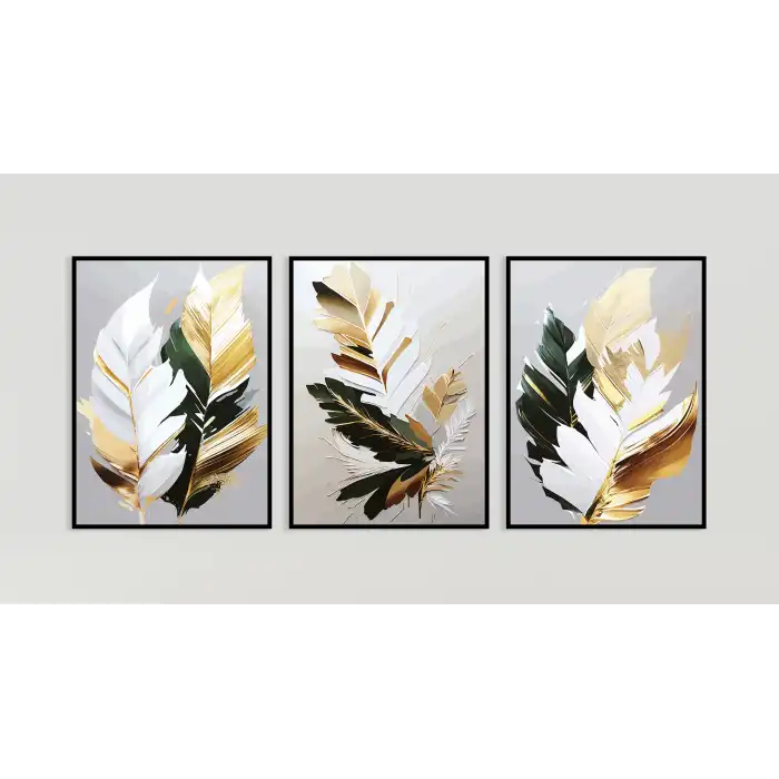 Bestablo 3 Parça Çerçeveli Dekoratif Soyut Çiçekler Ahşap Tablo Seti, Ev Dekoru Bestablo