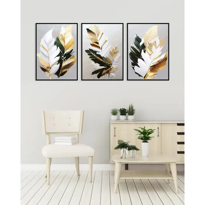 Bestablo 3 Parça Çerçeveli Dekoratif Soyut Çiçekler Ahşap Tablo Seti, Ev Dekoru Bestablo