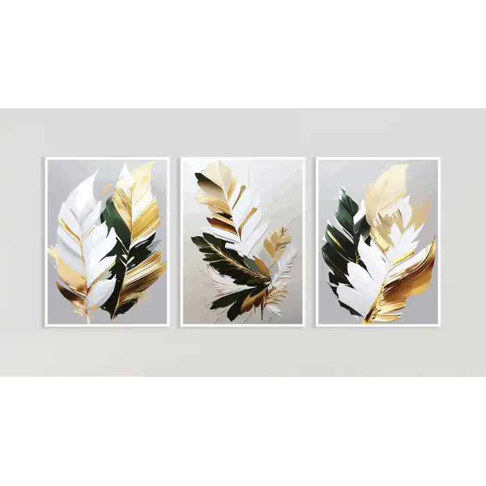 Bestablo 3 Parça Çerçeveli Dekoratif Soyut Çiçekler Ahşap Tablo Seti, Ev Dekoru Bestablo