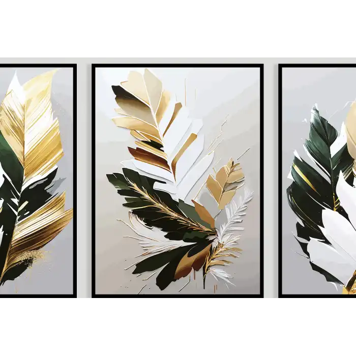 Bestablo 3 Parça Çerçeveli Dekoratif Soyut Çiçekler Ahşap Tablo Seti, Ev Dekoru Bestablo