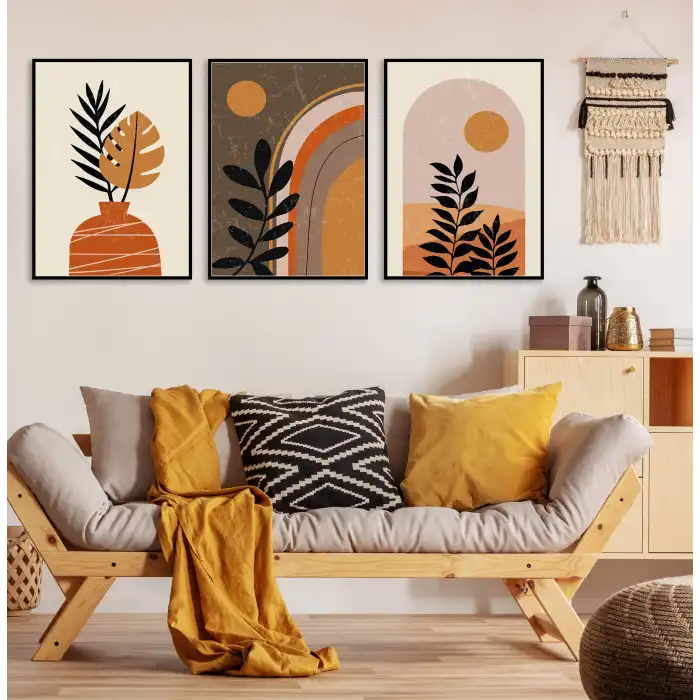 Bestablo 3 Parça Çerçeveli Efsane Boho Ahşap Tablo Seti Bestablo