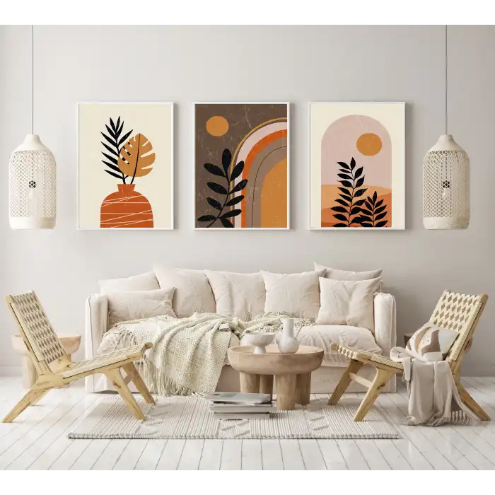 Bestablo 3 Parça Çerçeveli Efsane Boho Ahşap Tablo Seti Bestablo