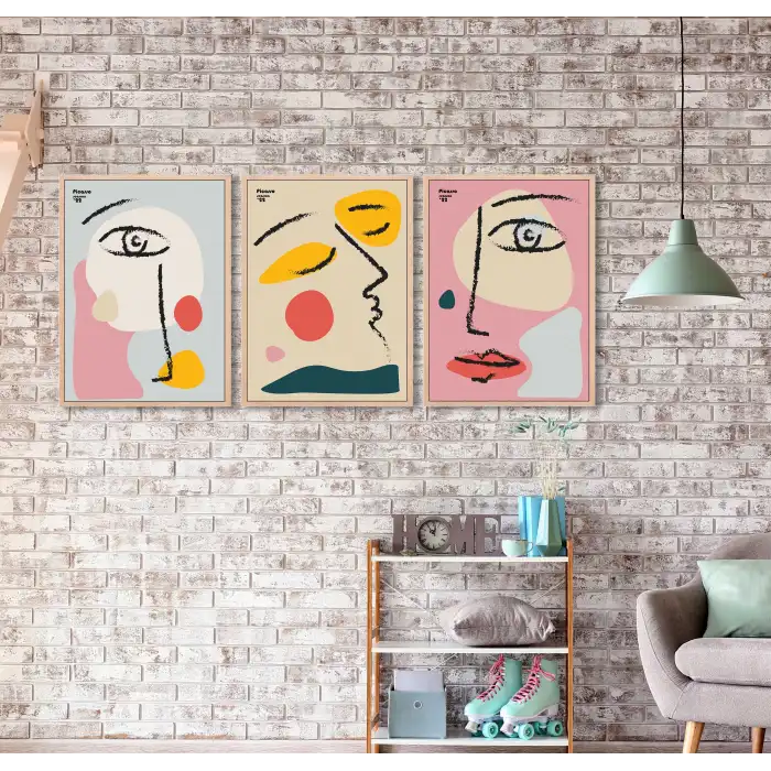 Bestablo 3 Parça Çerçeveli Renkli Gözler Ahşap Tablo Seti Bestablo