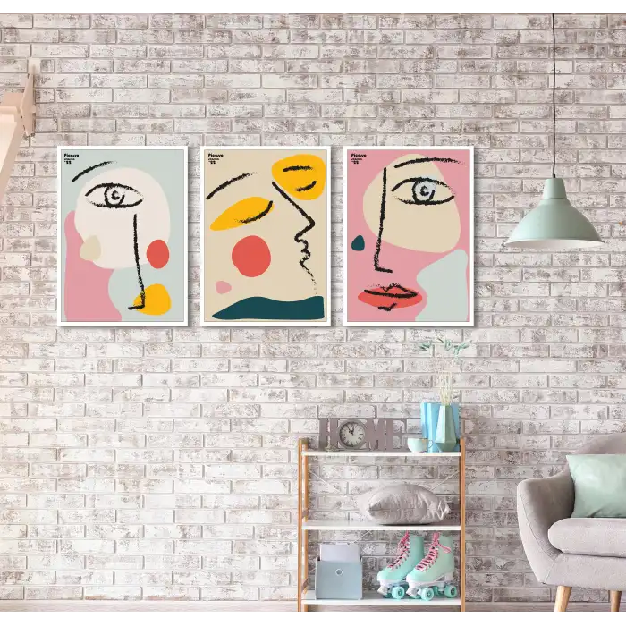 Bestablo 3 Parça Çerçeveli Renkli Gözler Ahşap Tablo Seti Bestablo