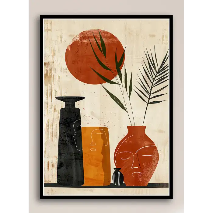 Bestablo 3 Parça Çerçeveli Vazolar Boho Ahşap Tablo Seti, Ev Dekoru Bestablo