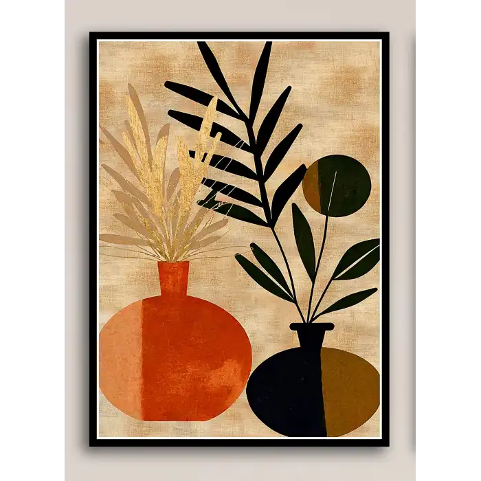 Bestablo 3 Parça Çerçeveli Vazolar Boho Ahşap Tablo Seti, Ev Dekoru Bestablo