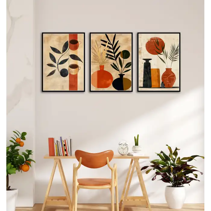 Bestablo 3 Parça Çerçeveli Vazolar Boho Ahşap Tablo Seti, Ev Dekoru Bestablo