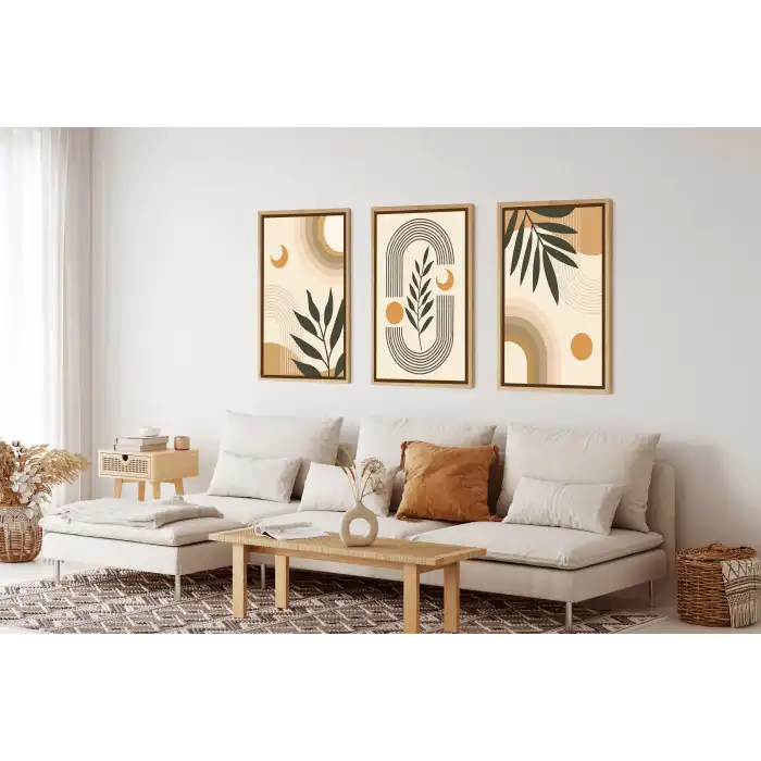 Bestablo 3 Parça Doğal Ahşap Çerçeveli Bohem Tablo Seti, Ev Dekoru Bestablo